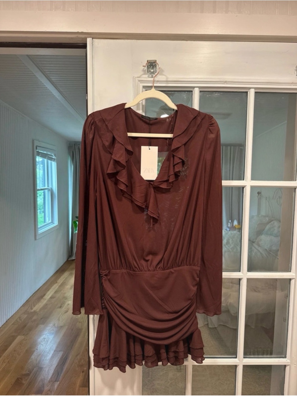 Zara Brown Ruffled Mini Dress